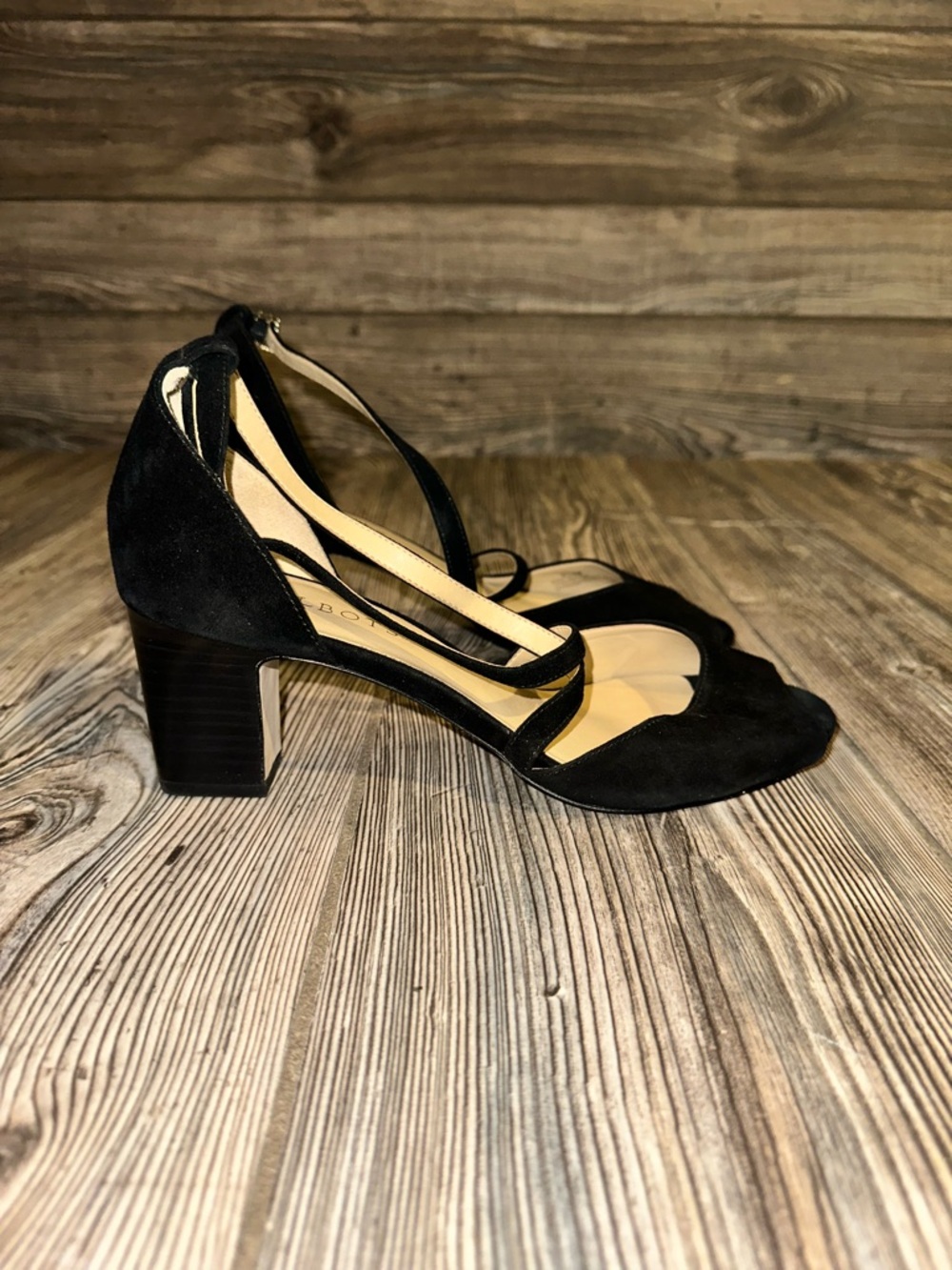 Talbots Open Toe Crisscross Straps Block Heel Black Elegant Casual Office 8.5